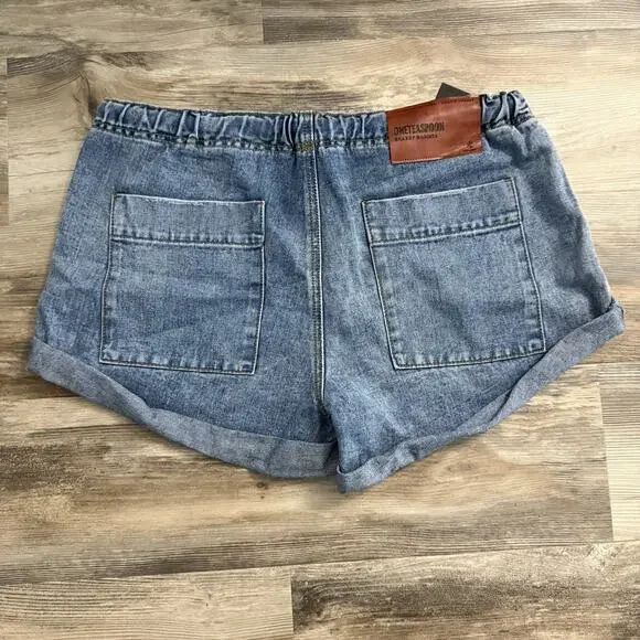 OneTeaspoon Shabby Bandits Denim Shorts XL Blue Drawstring NWT Free People - Picture 2 of 5